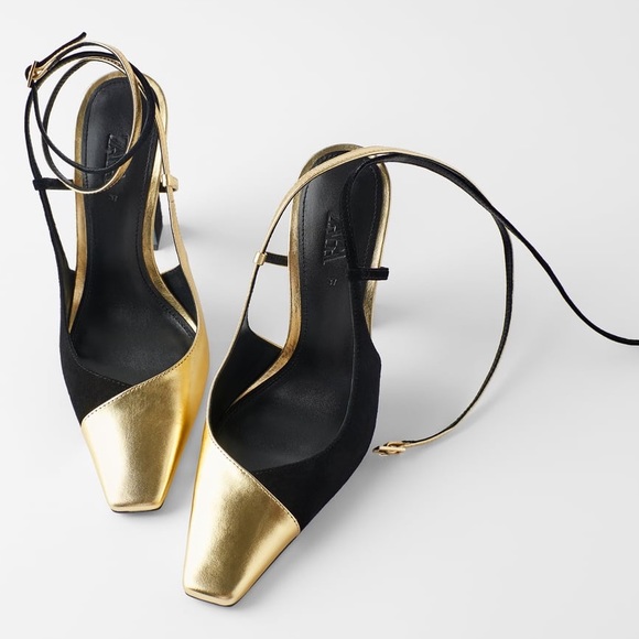 Zara BLUE COLLECTION COMBINATION LEATHER HIGH HEEL - Picture 6 of 7